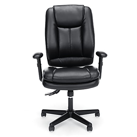 OFM Essentials Bonded Leather High-Back Chair, Black/Silver