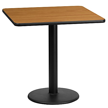 Flash Furniture Square Laminate Table Top With Round Table Height Base, 31-3/16”H x 24”W x 24”D, Natural