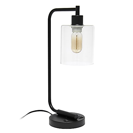 Lalia Home Modern Iron Desk Lamp With USB 18 1316 H Matte BlackClear Office Depot