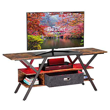 Bestier 55" LED Gaming TV Stand For 65" TV With Drawer & Storage Shelf, 22”H x 55-1/8”W x 15-3/4”D, Rustic Brown