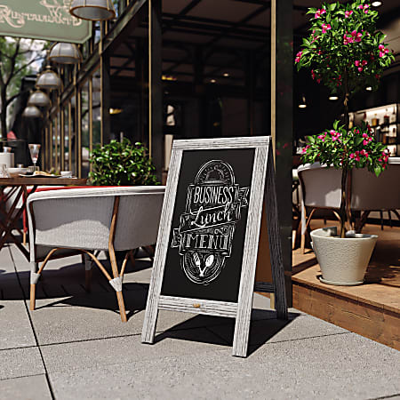 Flash Furniture Canterbury Wooden Indoor/Outdoor A-Frame Magnetic Chalkboard Sign Set, 20" x 40", Gray Wash