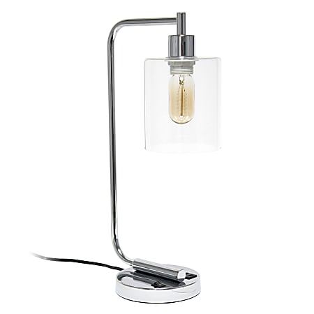 Lalia Home Modern Iron Desk Lamp With USB, 18-13/16"H, Chrome/Clear