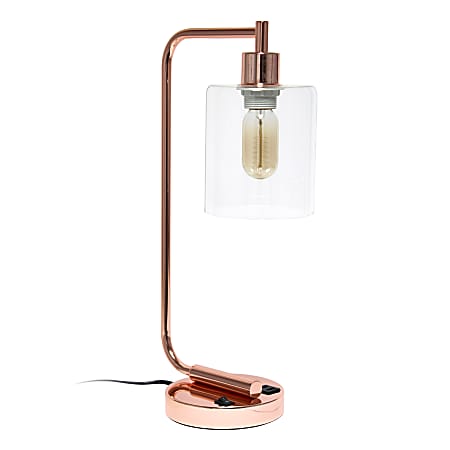 Lalia Home Modern Iron Desk Lamp With USB, 18-13/16"H, Rose Gold/Clear