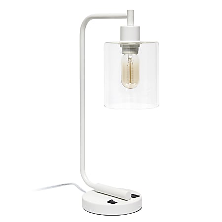 Lalia Home Modern Iron Desk Lamp With USB, 18-13/16"H, White/Clear
