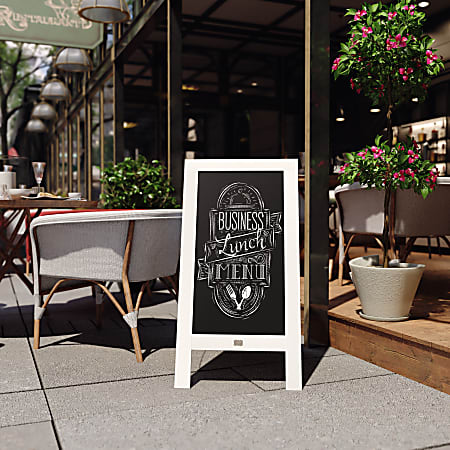 Flash Furniture Canterbury Wooden Indoor/Outdoor A-Frame Magnetic Chalkboard Sign Set, 20" x 40", Solid White