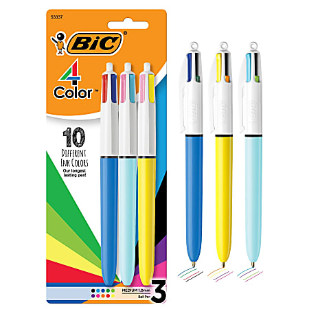 3-Count Medium Point BIC 4-Color Ballpoint Pen Assorted Inks 1 Pack 1.0mm 