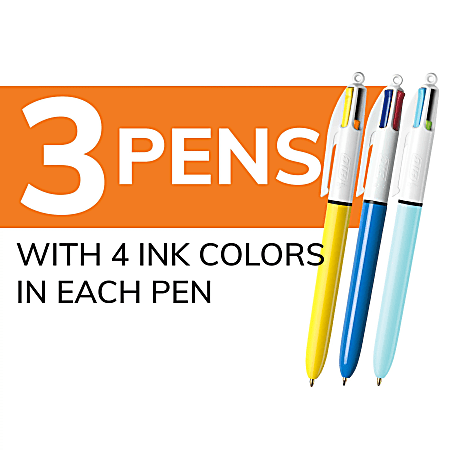 BIC CRISTAL FUN BALL PEN ASSORTED INK COLOR FINE WRITING PACK OF 4 PENS