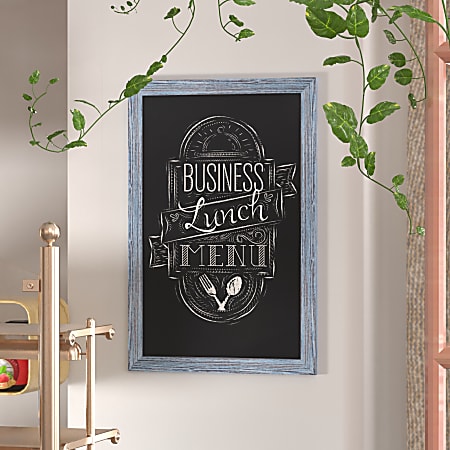 Flash Furniture Canterbury Wall-Mounted Magnetic Chalkboard Sign With Eraser, Porcelain Steel, 36"H x 24"W x 3/4"D, Blue Frame