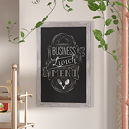 Flash Furniture Canterbury Wall-Mounted Magnetic Chalkboard Sign With Eraser, Porcelain Steel, 36"H x 24"W x 3/4"D, White Washed Frame