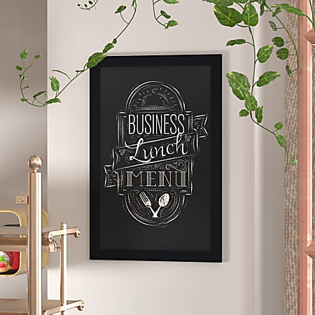 Flash Furniture Canterbury Wall-Mounted Magnetic Chalkboard Sign With Eraser, Porcelain Steel, 36"H x 24"W x 3/4"D, Black Frame