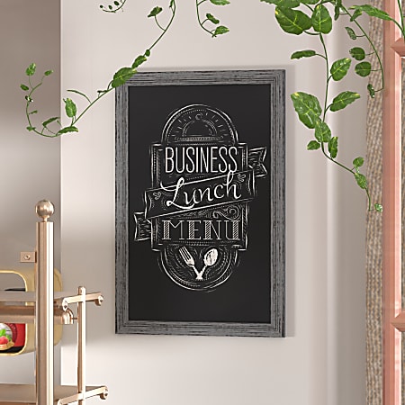 Flash Furniture Canterbury Wall-Mounted Magnetic Chalkboard Sign With Eraser, Porcelain Steel, 36"H x 24"W x 3/4"D, Gray Frame