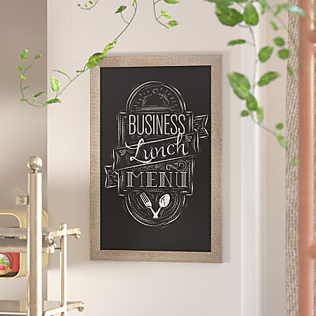 Flash Furniture Canterbury Wall-Mounted Magnetic Chalkboard Sign With Eraser, Porcelain Steel, 36"H x 24"W x 3/4"D, Weathered Brown Frame