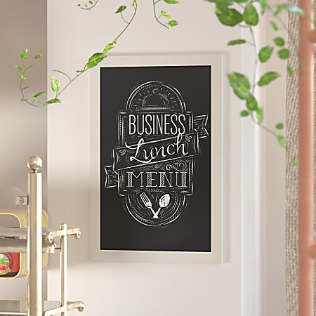 Flash Furniture Canterbury Wall-Mounted Magnetic Chalkboard Sign With Eraser, Porcelain Steel, 36"H x 24"W x 3/4"D, Solid White Frame