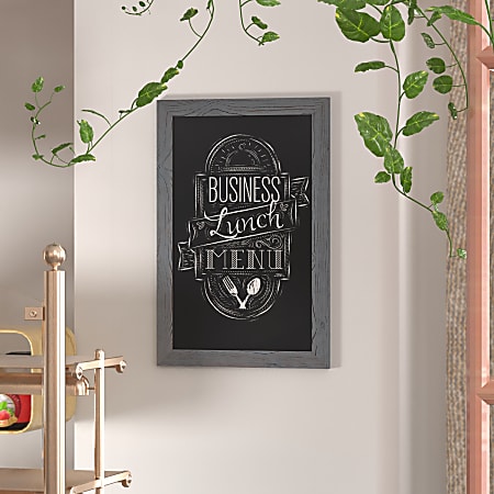 Flash Furniture Canterbury Wall-Mounted Magnetic Chalkboard Sign With Eraser, Porcelain Steel, 30"H x 20"W x 3/4"D, Gray Frame