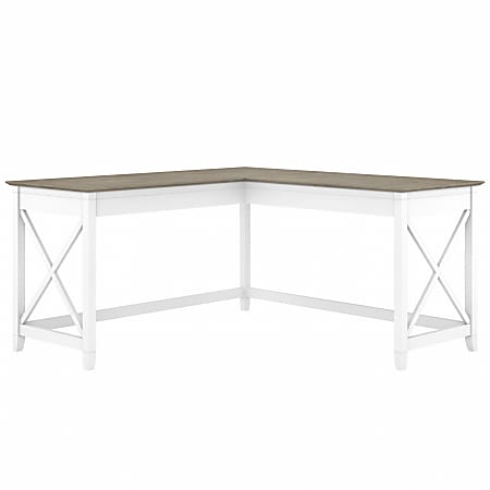 Bush Furniture Key West 60"W L-Shaped Desk, Shiplap Gray/Pure White, Standard Delivery