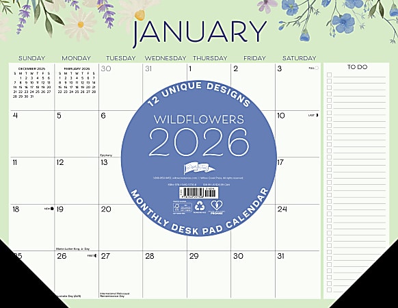2026 Willow Creek Press Desk Pad Calendar, 22" x 17", Wildflowers, January To December, 57308