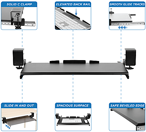 Mount-It! Clamp-On Adjustable Keyboard and Mouse Tray, Size: One size, Black