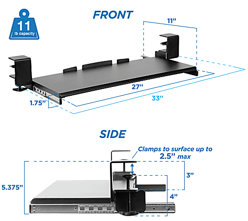 Mount It Clamp Keyboard Tray 12 H x 4 W x 29 D Black MI 7143