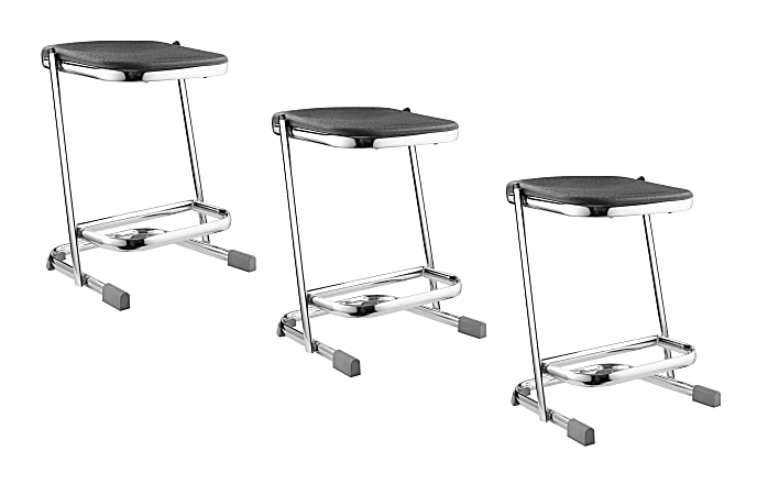 National Public Seating Elephant Z-Stools, 22"H, Black/Chrome, Set Of 3