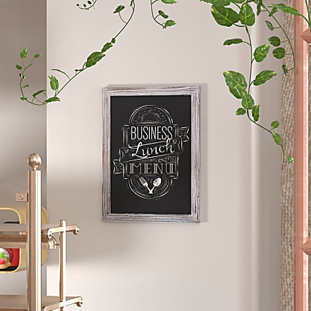 Flash Furniture Canterbury Wall Mount Magnetic Chalkboard Sign, 18" x 24", White-Washed