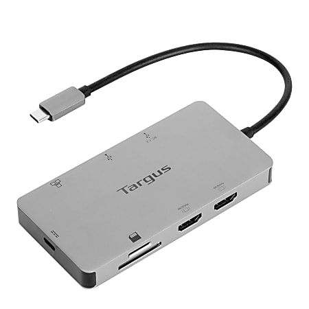 Targus® USB-C Dual HDMI™ Travel Dock, 4-1/2”H x 3”W x 7/8”D, Silver, DSU200TT