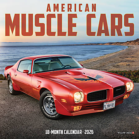 2026 Willow Creek Press Monthly Mini Wall Calendar, 7" x 7", American Muscle Cars, January To December, 53423