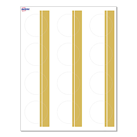 Avery® Print-To-The-Edge Cards With Sure Feed®, S00-D22-PRMWC10, 2" Round, Matte White, Preprinted Double Dipped Gold Edge Design, Pack Of 120