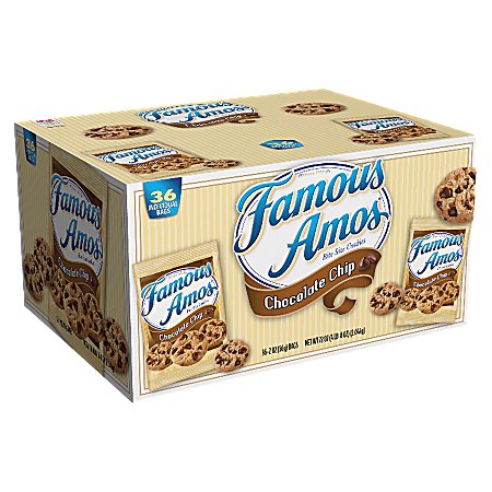 Famous Amos Chocolate Chip Cookies, 2 Oz, Box Of 36 Bags