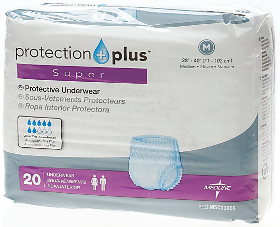 Protection Plus Super Protective Disposable Underwear, Medium, White, 20 Per Bag, Case Of 4 Bags