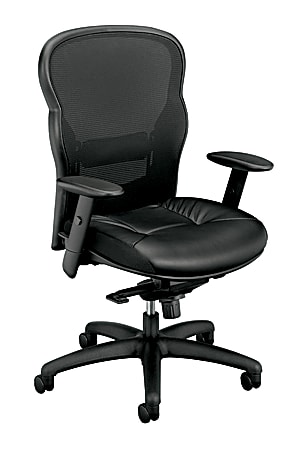 basyx by HON® VL701 Series High-Back Leather/Mesh Chair, 44" 5/8"H x 27 1/2"W x 28"D, Black