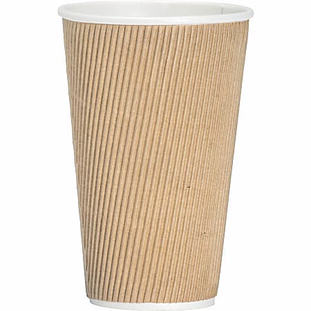 Genuine Joe 16 oz Rippled Hot Cups - 16 fl oz - Brown - Hot Drink, Hot Drink, Beverage - 25/Pack - 5 / Bundle