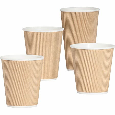 Genuine Joe 10 oz Rippled Hot Cups - 25.0 / Pack - 5 / Bundle - Brown - Hot Drink, Beverage
