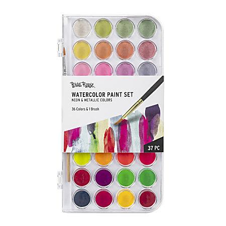 Brea Reese Large 36-Color Watercolor Paint Set, Neon &amp; Metallic Colors