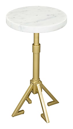 Zuo Modern Maurice Marble And Iron Round End Table, 22”H x 11”W x 11”D, White/Gold