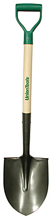 Round Point Shovel, 11.5 in L x 9.25 in W Blade, Round Point, 28 in White Ash; Poly, D-Grip Handle