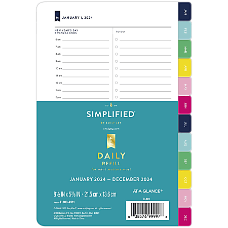 Simplified by Emily Ley for AT-A-GLANCE® 1-Page-Per-Day Refills, 5-1/2" x 8-1/2", January to December 2024