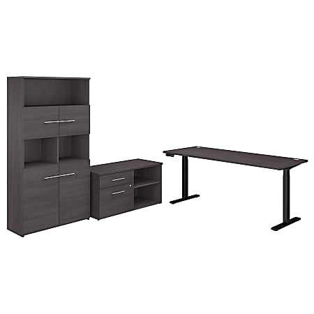 Bush Business Furniture Office 500 Electric Height-Adjustable Standing Desk With Storage And Bookcase, 72"W, Storm Gray, Standard Delivery