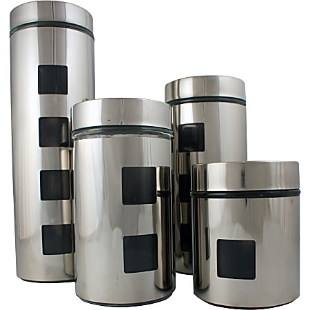 PURELIFE 4 Piece Stainless Steel with Glass Canister Set - 16 fl oz Food Canister, 32 fl oz Food Canister, 1.5 quart Food Canister, 2 quart Food Canister - Stainless Steel, Glass - Dishwasher Safe - 4 Piece(s) Case