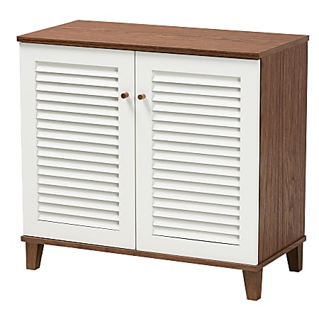 Baxton Studio Coolidge 4-Shelf Shoe Storage Cabinet, White/Walnut