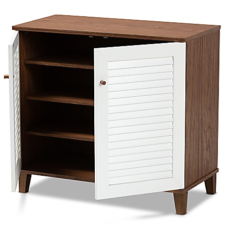 Baxton Studio Coolidge 4 Shelf Shoe Storage Cabinet WhiteWalnut Office Depot