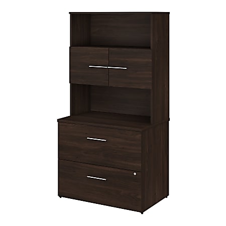 Bush Business Furniture Office 500 36"W 2-Drawer Lateral File Cabinet With Hutch, Black Walnut, Standard Delivery - Partially Assembled