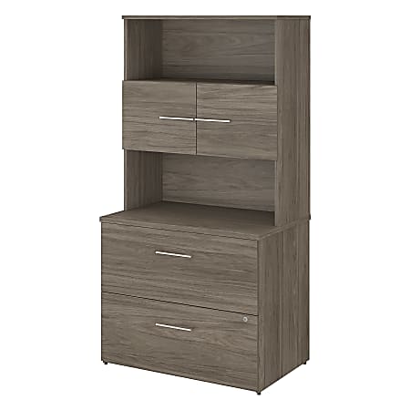 Bush Business Furniture Office 500 35-2/3"W x 23-1/3"D 2-Drawer Lateral File Cabinet With Hutch, Modern Hickory, Standard Delivery - Partially Assembled