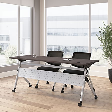 Bush Business Furniture Envision 72"W Folding Training Table and 2 Folding Chairs, Storm Gray/Cool Gray Metallic, Standard Delivery