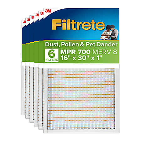 Filtrete™ 16 x 30 x 1 Air Filter, 6 HVAC Filters, MPR 700, MERV 8, Easy on Airflow, Dust, Pollen & Pet Dander, 3 Month AC and Furnace Filters