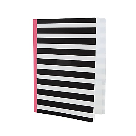 Realspace® Poly Expanding File Folder, 6-Pocket, Letter Size, 4" Expansion, Pink/Black Stripe