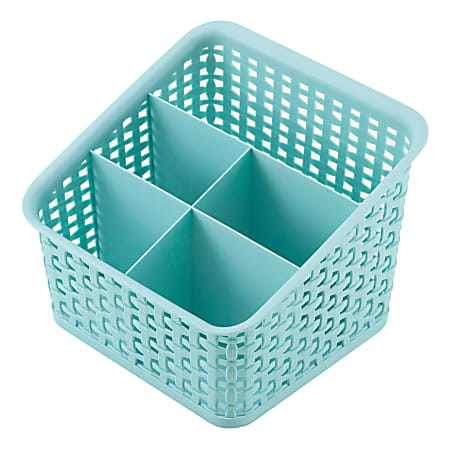 See Jane Work® Plastic Weave 5 Compartment Bin, Medium Size, Blue