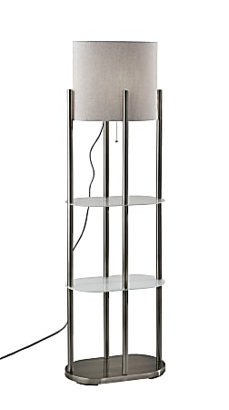 Adesso® Norman 2-Shelf Lamp, 60-1/2"H, Gray & White Shade/Brushed Steel Base