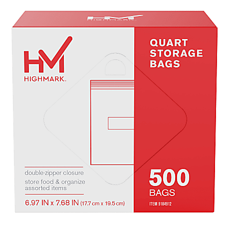 Highmark&reg; Plastic Storage Bags, Quart Size, Clear, Pack Of 500 Bags