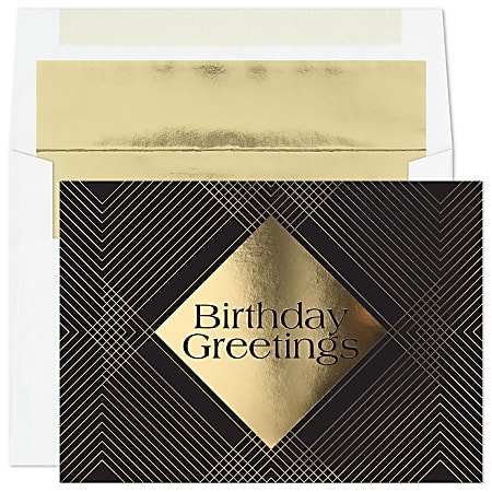 Custom Embellished Birthday Greeting Cards With Blank Foil-Lined Envelopes, 7-7/8" x 5-5/8", Birthday Gold, Box Of 25 Cards