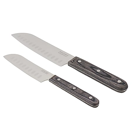 Martha Stewart Everyday 2-Piece Stainless Steel Santoku Knife Set, 1”H x 5”W x 15”D, Dark Gray